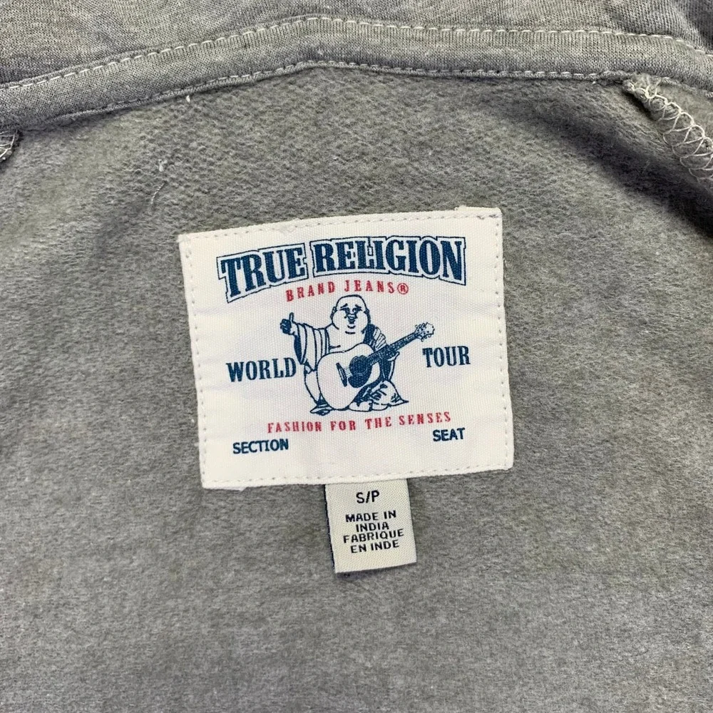 True Religion Hoodie Size Small Gray Navy Zip Up Sweatshirt‎  Buddha Brand NWT
